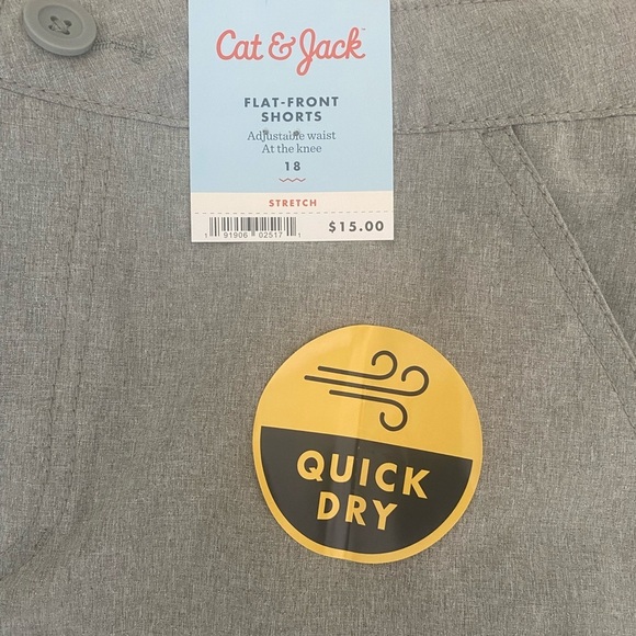 Boys nwt new cat & jack size 18 gray flat front grey shorts quick dry @ the knee - Picture 3 of 5